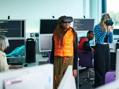 Learners using virtual reality headsets