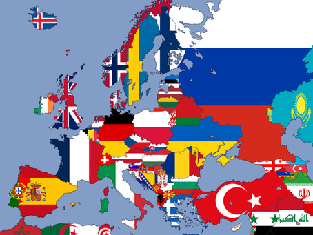 Map of Europe showing country flags
