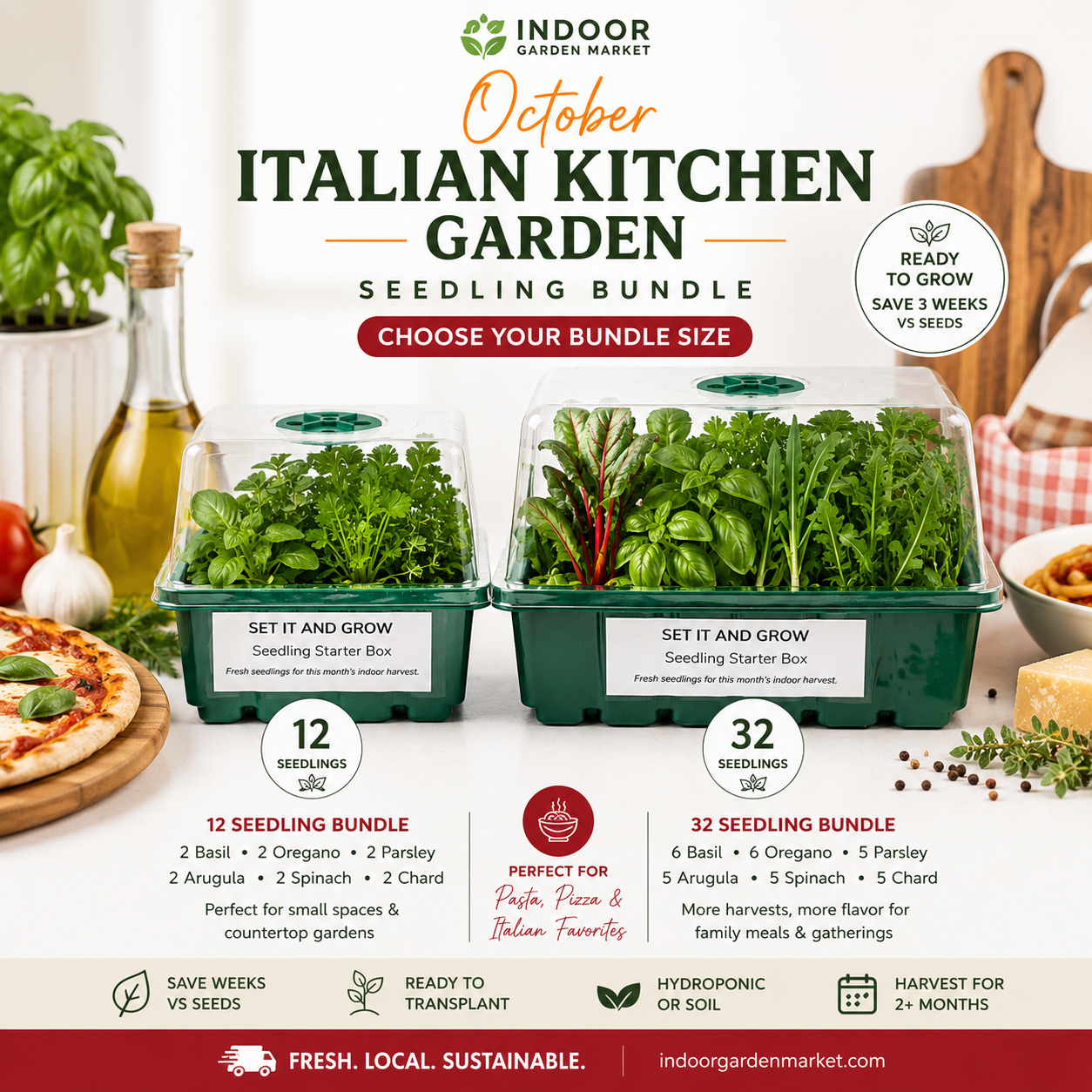 Italian Kitchen Garden Seedling Bundle image for indoor food growing