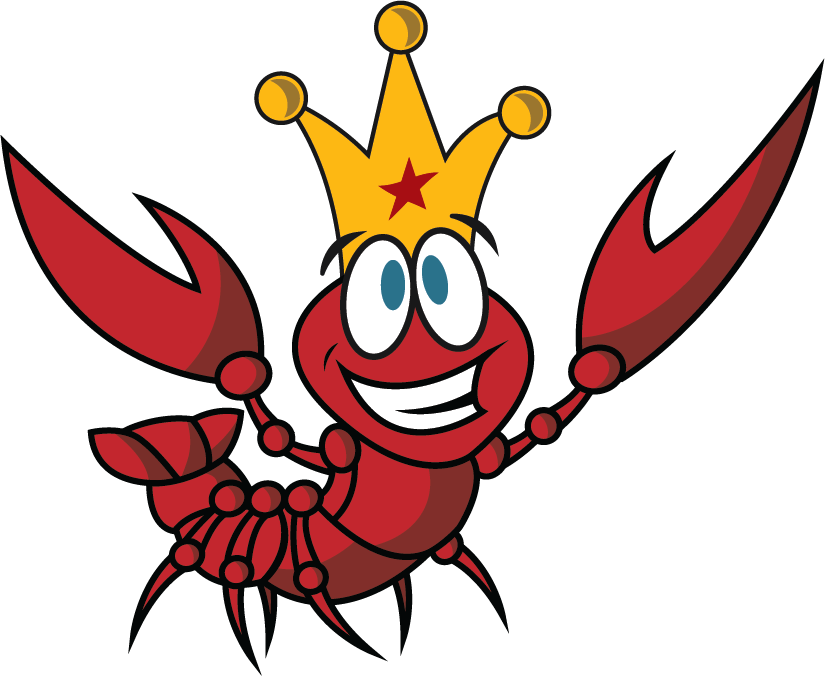Cartoon crawfish with a yellow crown
