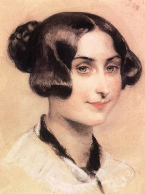 Illustrated portrait of English poet Elizabeth Barrett Browning