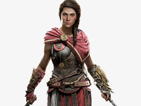 Illustration of woman in ancient armor wielding two knives