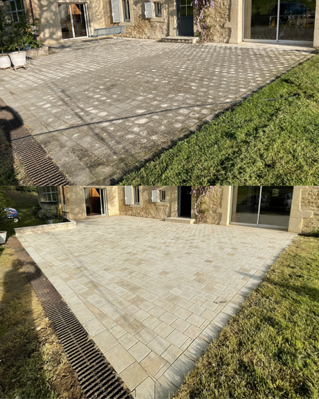 Transformation après nettoyage d'une terrasse en pierre naturelle 