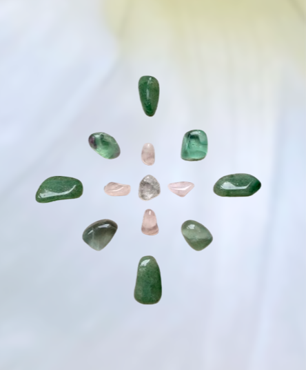 A beautiful arrangement of healing crystals and spiritual mandalas for meditation