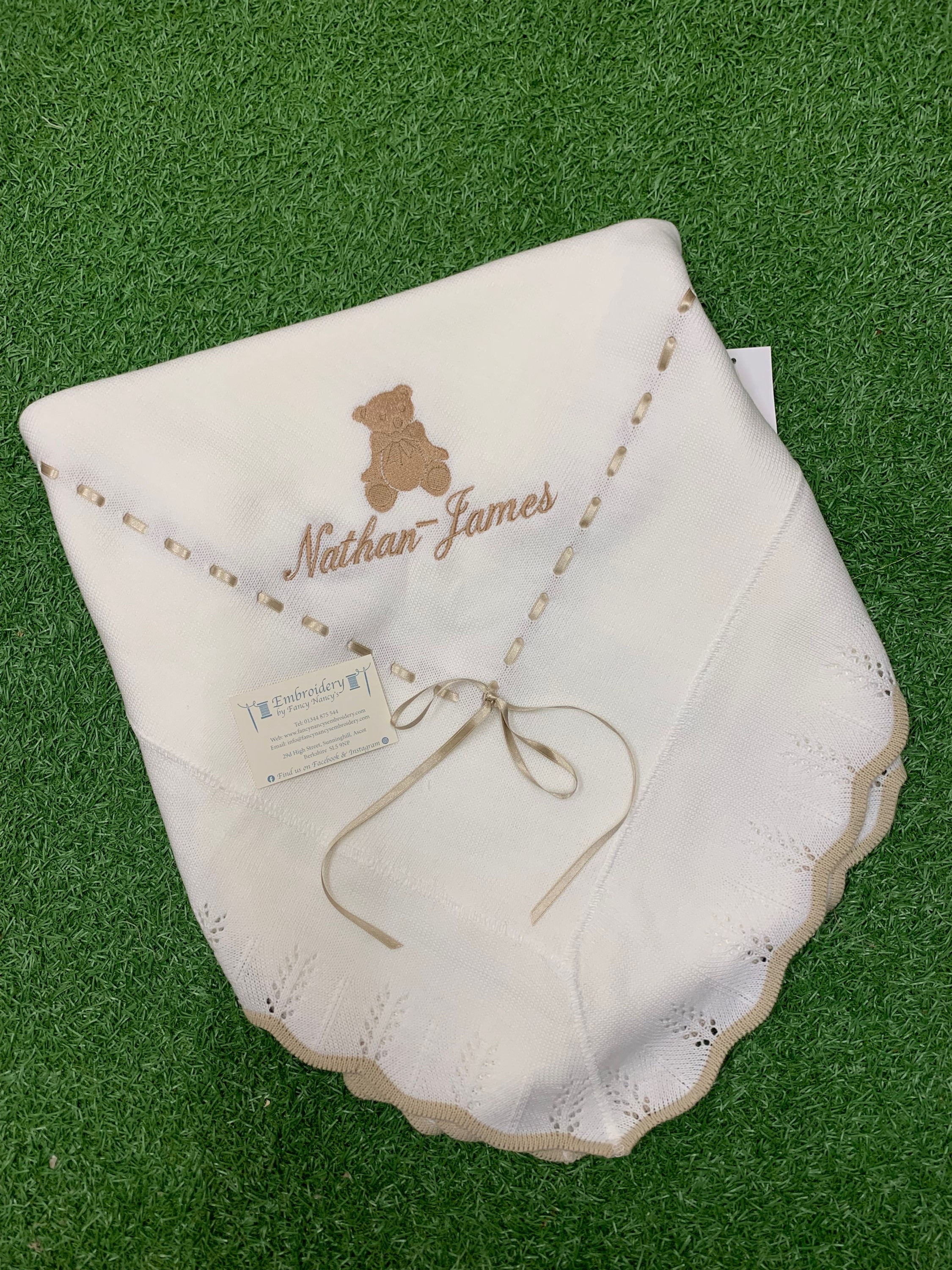 White With Different Colour Ribbon Teddy Shawl