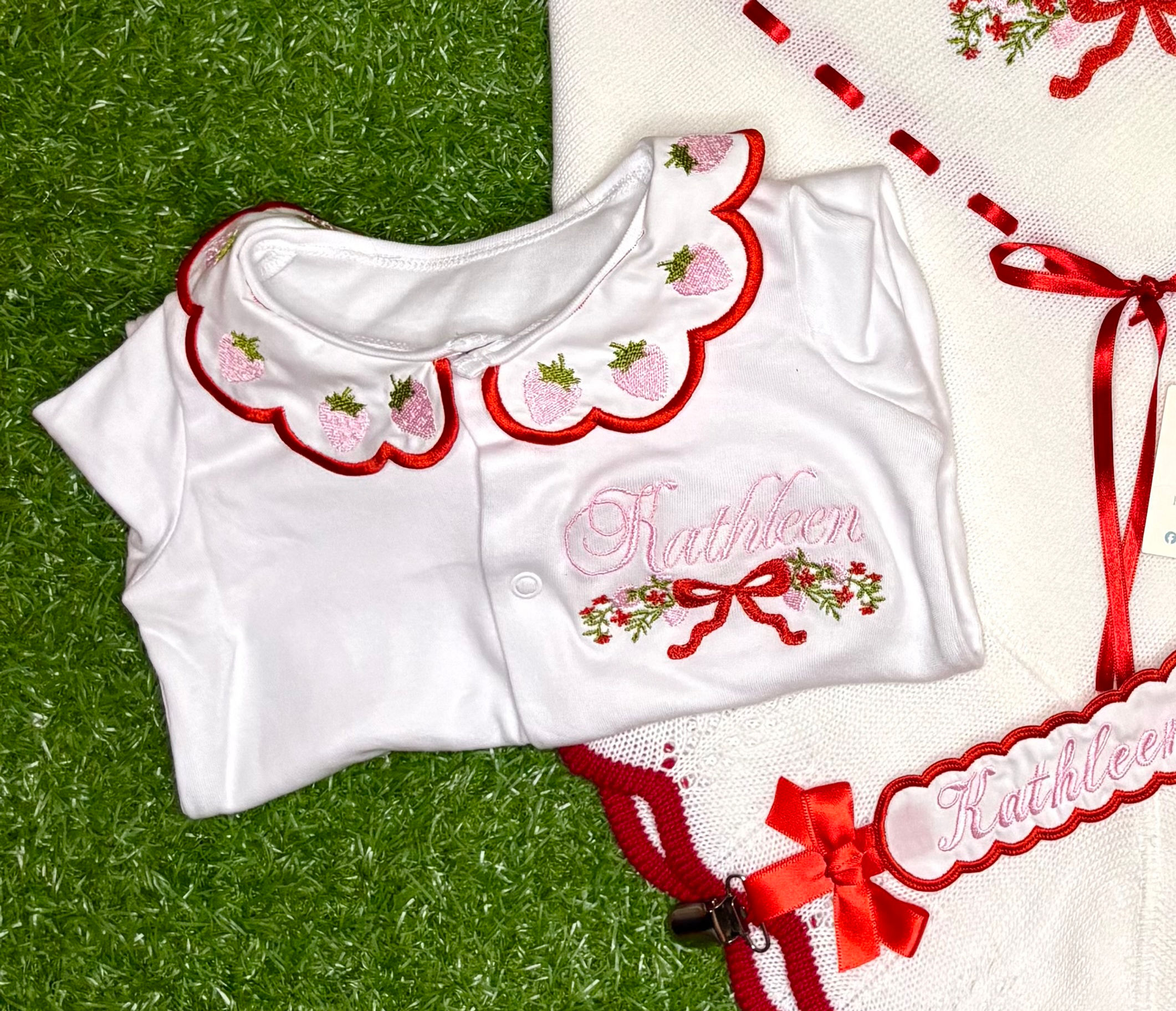 Red/Pink Strawberry Bow Babygrow