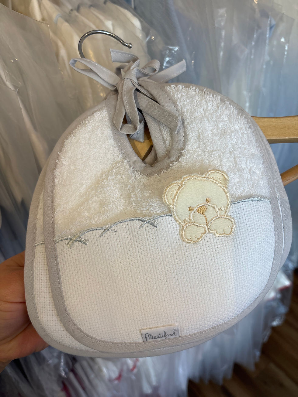Grey Teddy Bib