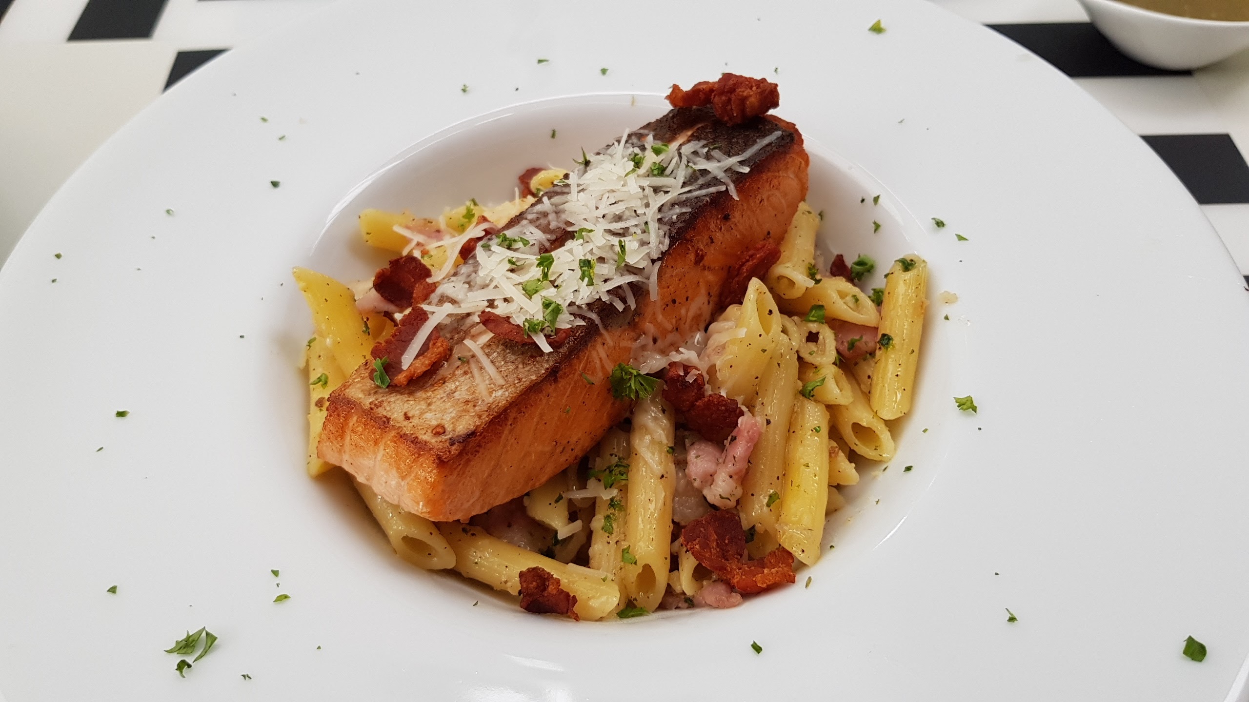 Salmon Steak with Penne