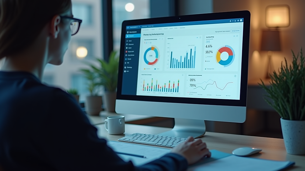 Eye-level view of a computer screen showing AI marketing dashboard