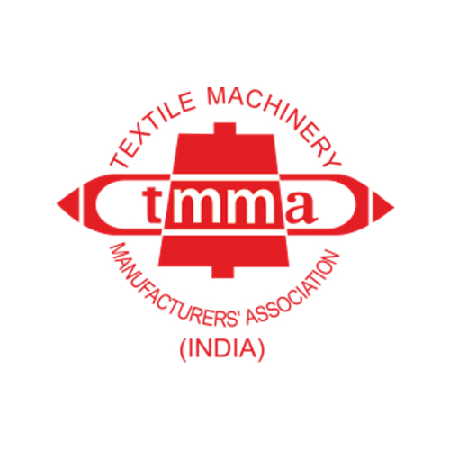 The Textile Machinery Manufacturers’ Association logo shows a red circular design with a stylized red structure in the center resembling a chimney or tower. Across the structure, the acronym "tmma" is written in white. Surrounding the circle, the text "Textile Machinery Manufacturers' Association" arches along the top and sides, while "(India)" is written at the bottom, all in red.