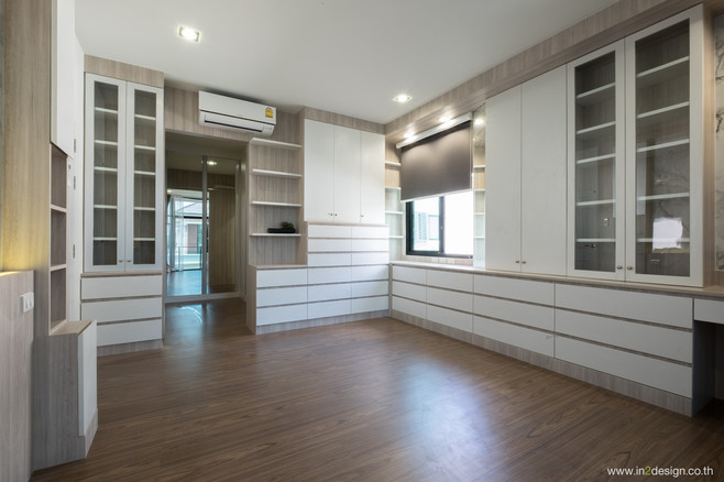 ออกแบบตกแต่งภายใน บ้านพักอาศัย หมู่บ้านจัดสรร เฟอร์นิเจอร์บิ้วอิน ห้องนอน ห้องครัว ห้องนั้งเล่น ห้องแต่งตัว Walk-in ห้องกินข้าว จังหวัดขอนแก่น อีสาน ร้อยเอ็ด