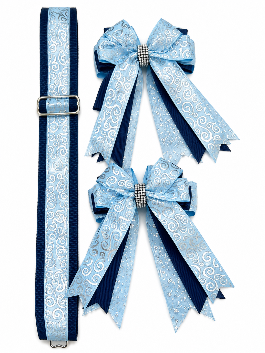Bespoke Bows and Belt Set - Blue Swirly