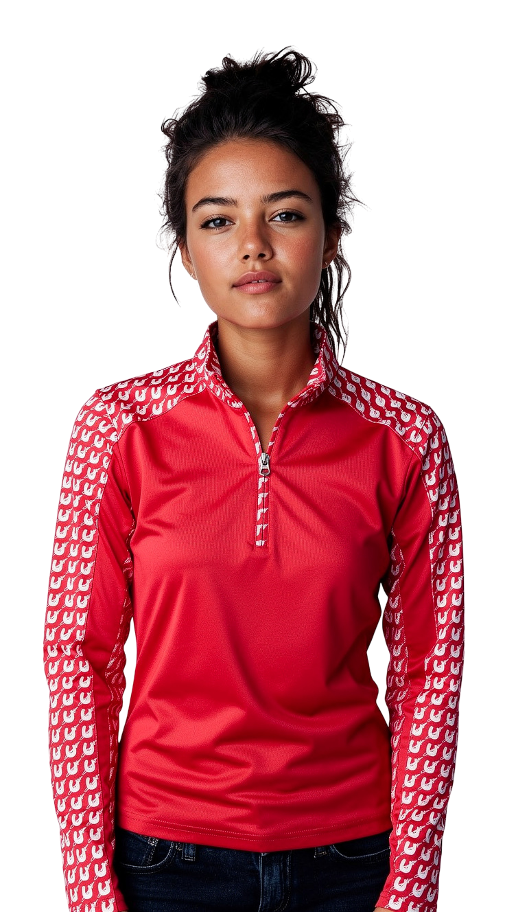 EUC Dover CoolBlast 100 Sun Shirt Red/Horseshoes M