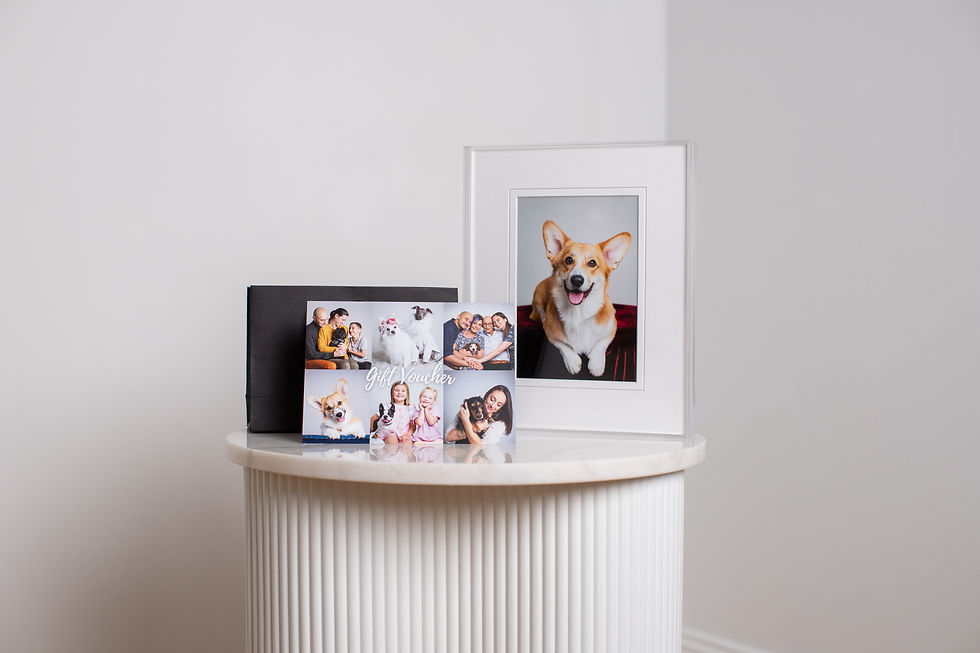 This Human and Pet Photography Gift Voucher Package comes complete with an Acrylic Block Frame
