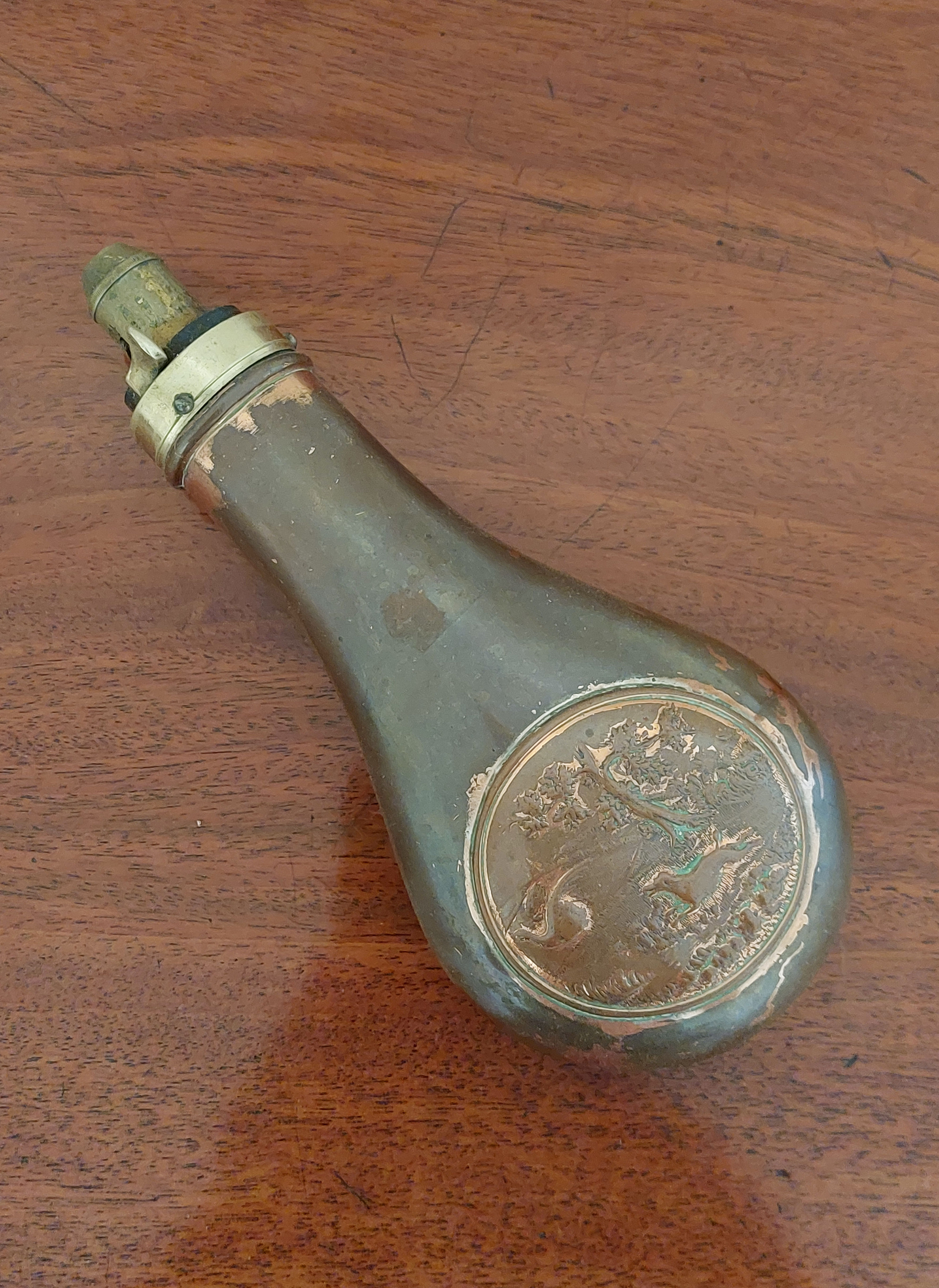 A 19th Century Copper and Brass Powder Flask.