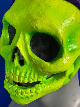 Halloween Haunt Mask - "Grave Rave" Latex Glowing Skull mask w/ wig