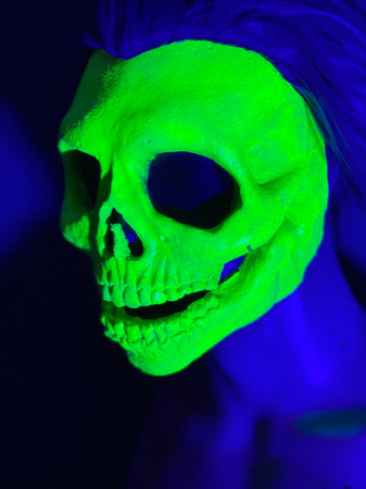 Halloween Haunt Mask - "Grave Rave" Latex Glowing Skull mask w/ wig