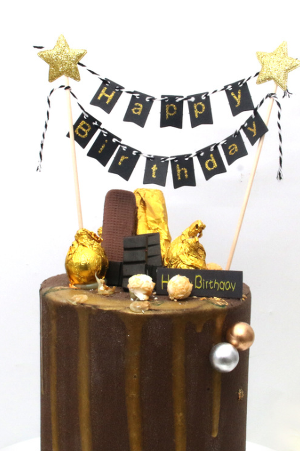 Happy Birthday Cake Topper Banner Bunting  (Black)