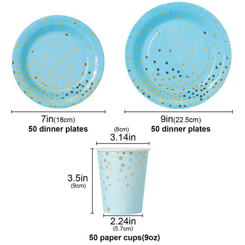 Thumbnail: Blue and Gold Foil Polka Dot Paper Cups / glasses 9 oz(10 pcs)