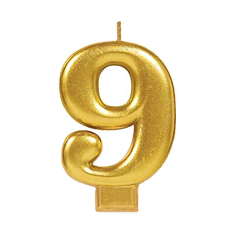 Gold No 9 Candle Big size 3.5 inch with stick for Birthday, anniversary party
