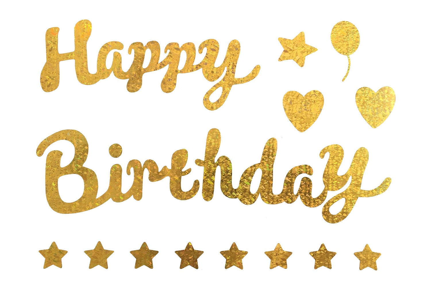 Balloon stiicker small hearts, stars & (Basic Curve) letter design (Gold)