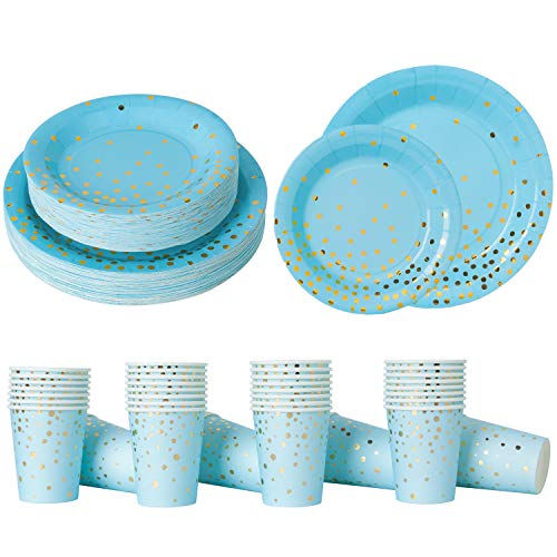 Thumbnail: Blue and Gold Foil Polka Dot Paper Cups / glasses 9 oz(10 pcs)