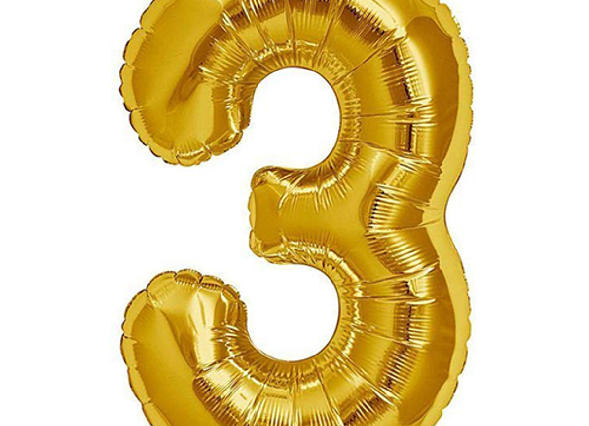 32" Numerical 3 Gold Number Balloon