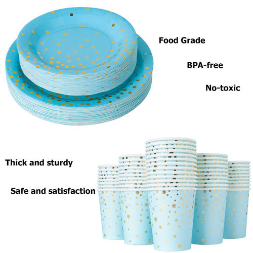 Thumbnail: Blue and Gold Foil Polka Dot Paper Cups / glasses 9 oz(10 pcs)