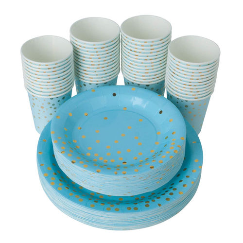 Thumbnail: Blue and Gold Foil Polka Dot Paper Cups / glasses 9 oz(10 pcs)