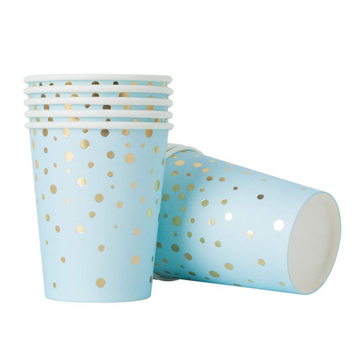 Thumbnail: Blue and Gold Foil Polka Dot Paper Cups / glasses 9 oz(10 pcs)