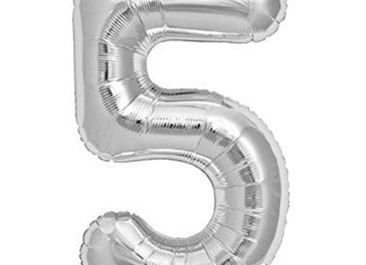32" Numerical 5 Silver Number Balloon