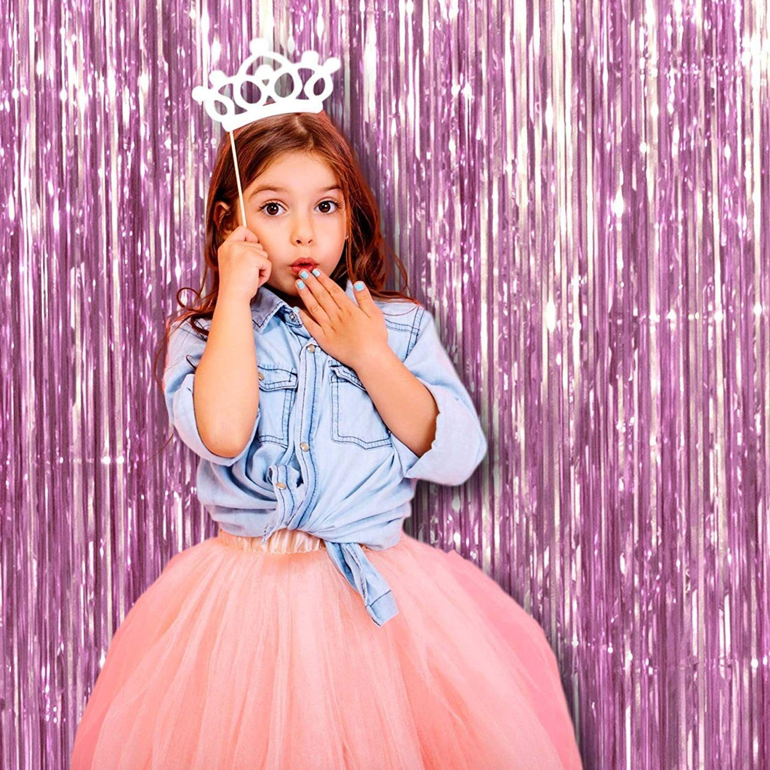 Pink Shiney Foil Curtain 1 pc3 Feet By 6 Feet