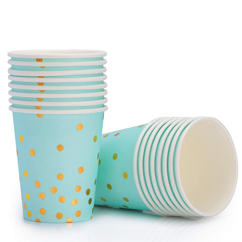 Thumbnail: Blue and Gold Foil Polka Dot Paper Cups / glasses 9 oz(10 pcs)