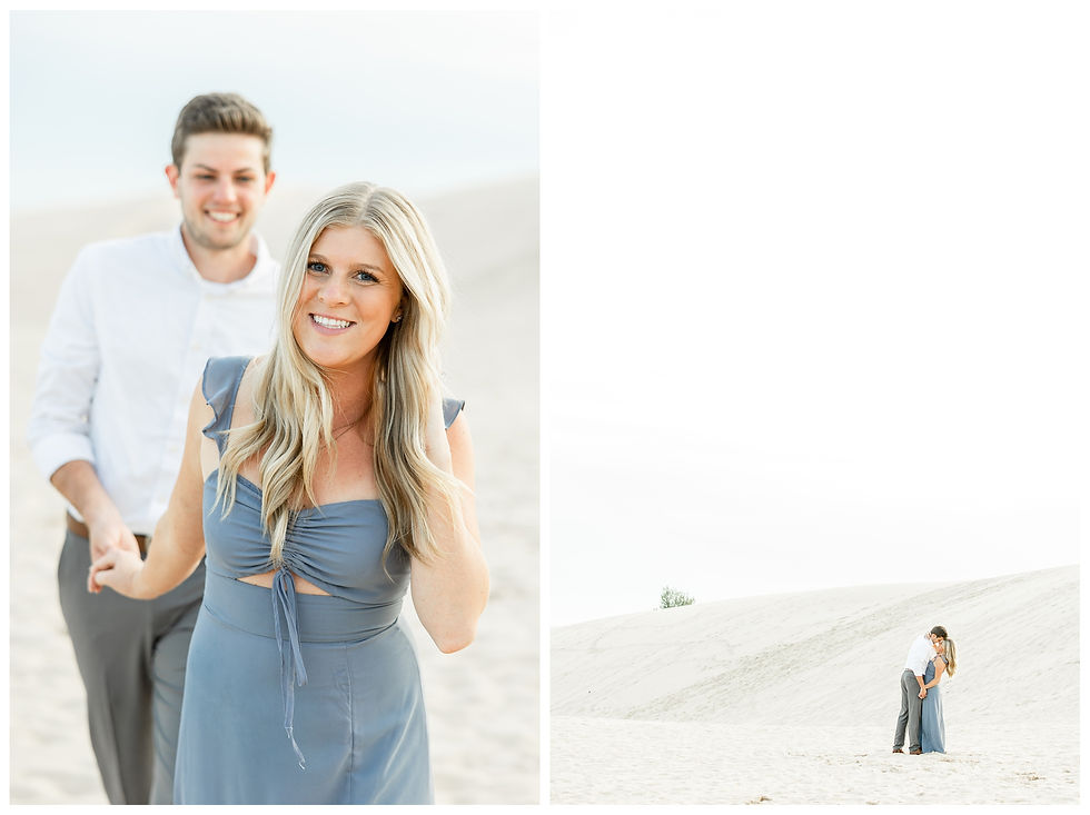 beautiful sunset engagement shoot at silver lake sand dunes by josh and Andrea photography