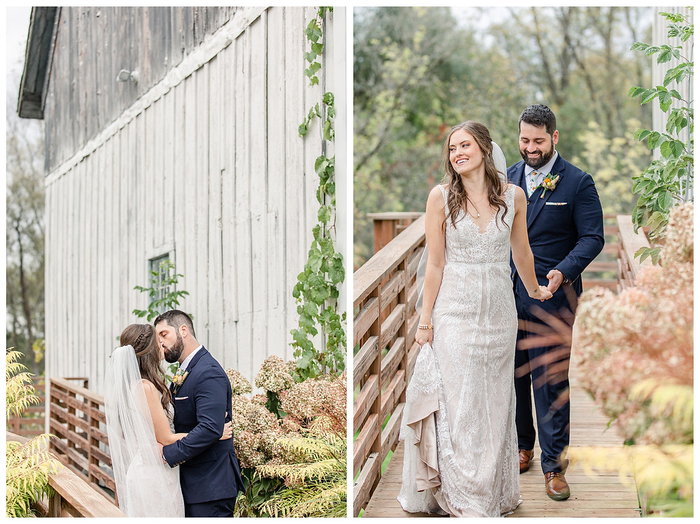 Josh and Andrea light airy joyful style wedding photography husband and wife photographer team michigan pictures photo shoot poses Briar Barns fall bride and groom