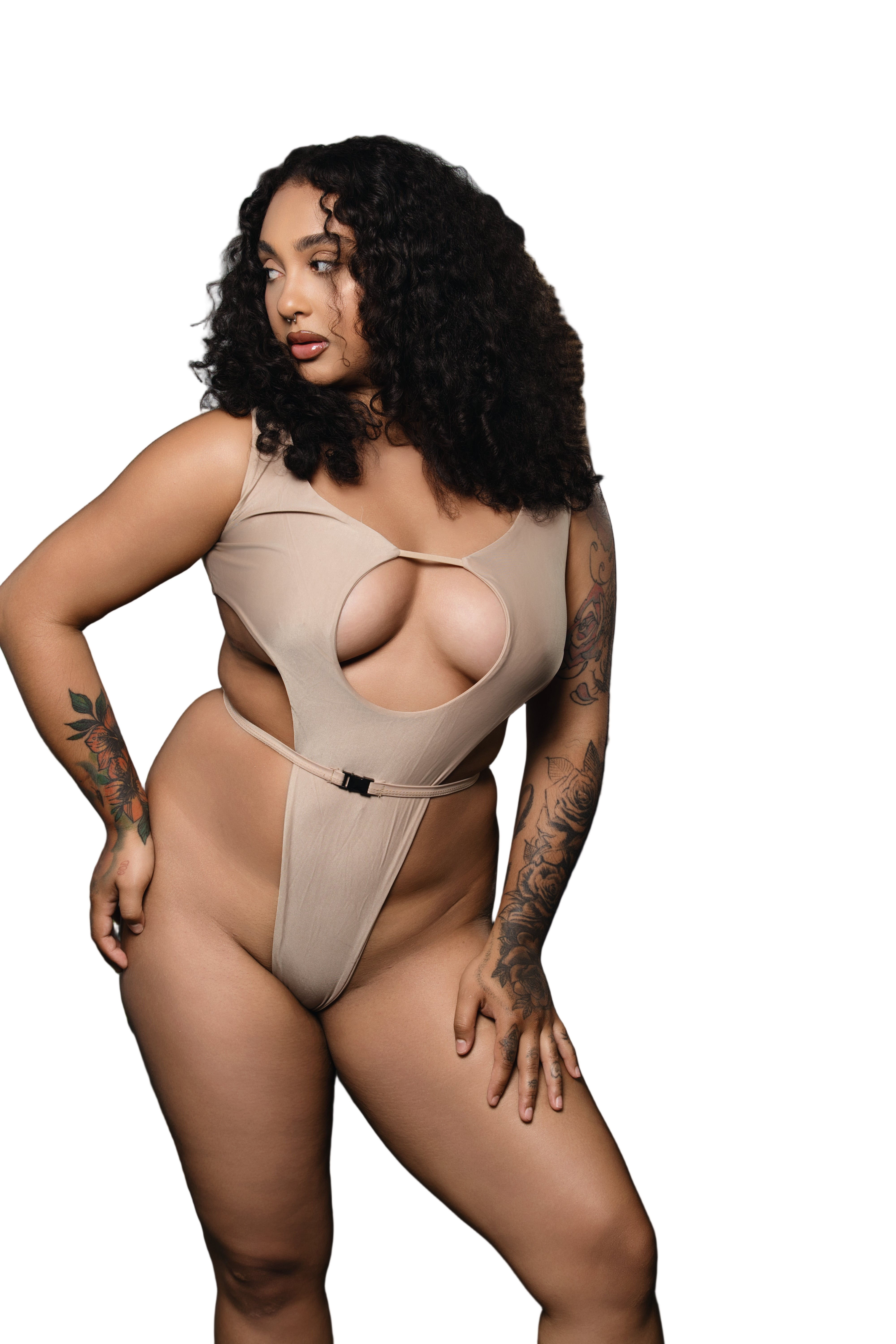 Nude If You Choose Snap High Cut Thong Swimsuit