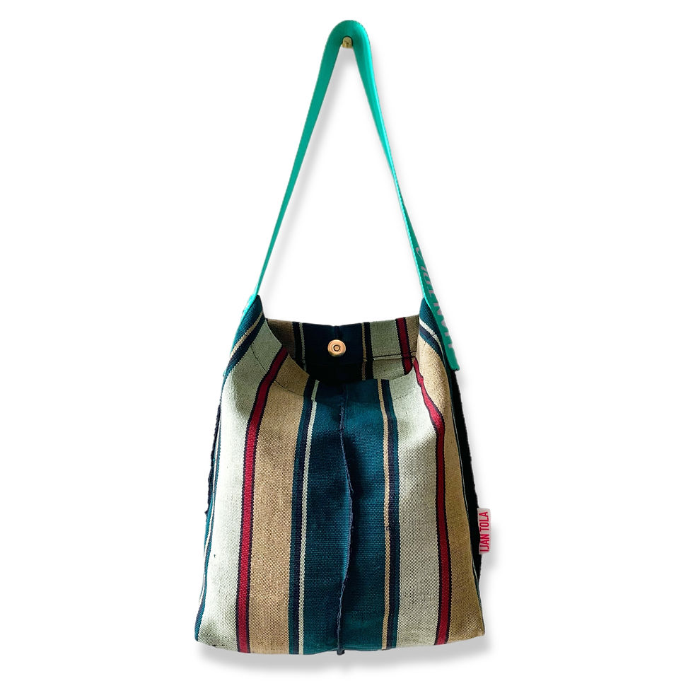 Thumbnail: Hand-woven Cotton Tote Bag - Sand/Green