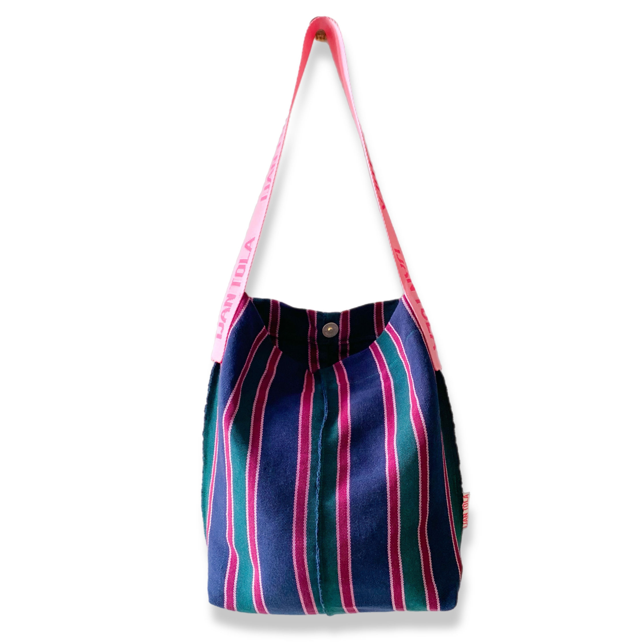 Hand-woven Cotton Tote Bag - Blue/Pink/Green