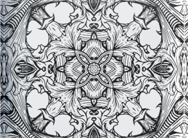 Black White Damask 6, face mounted photo on a 6" x 6" acrylic block 1" thick