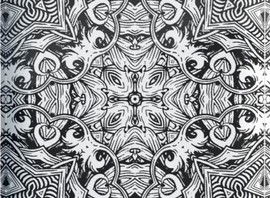 Black White Damask 1, face mounted photo on a 6" x 6" acrylic block 1" thick
