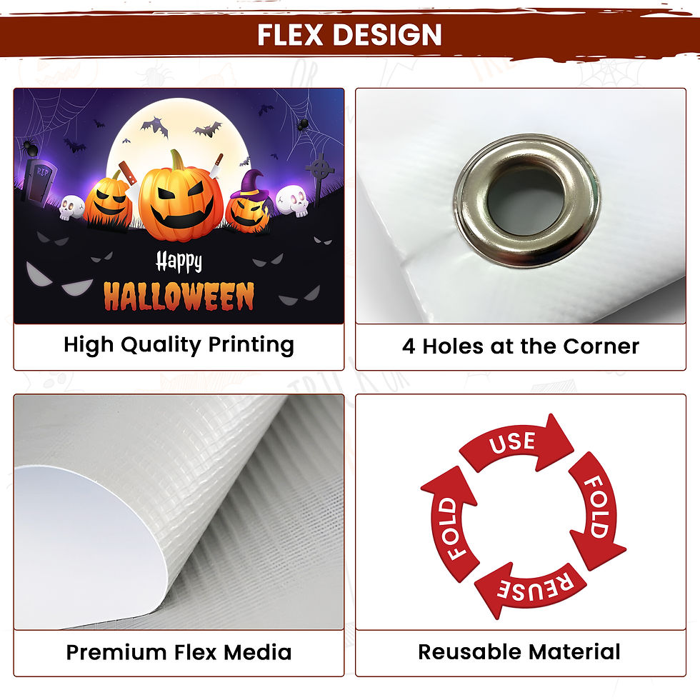 Thumbnail: Halloween Decoration Flex Pack of 4 - Purple Flex (4x3ft), Hooks & Ribbon