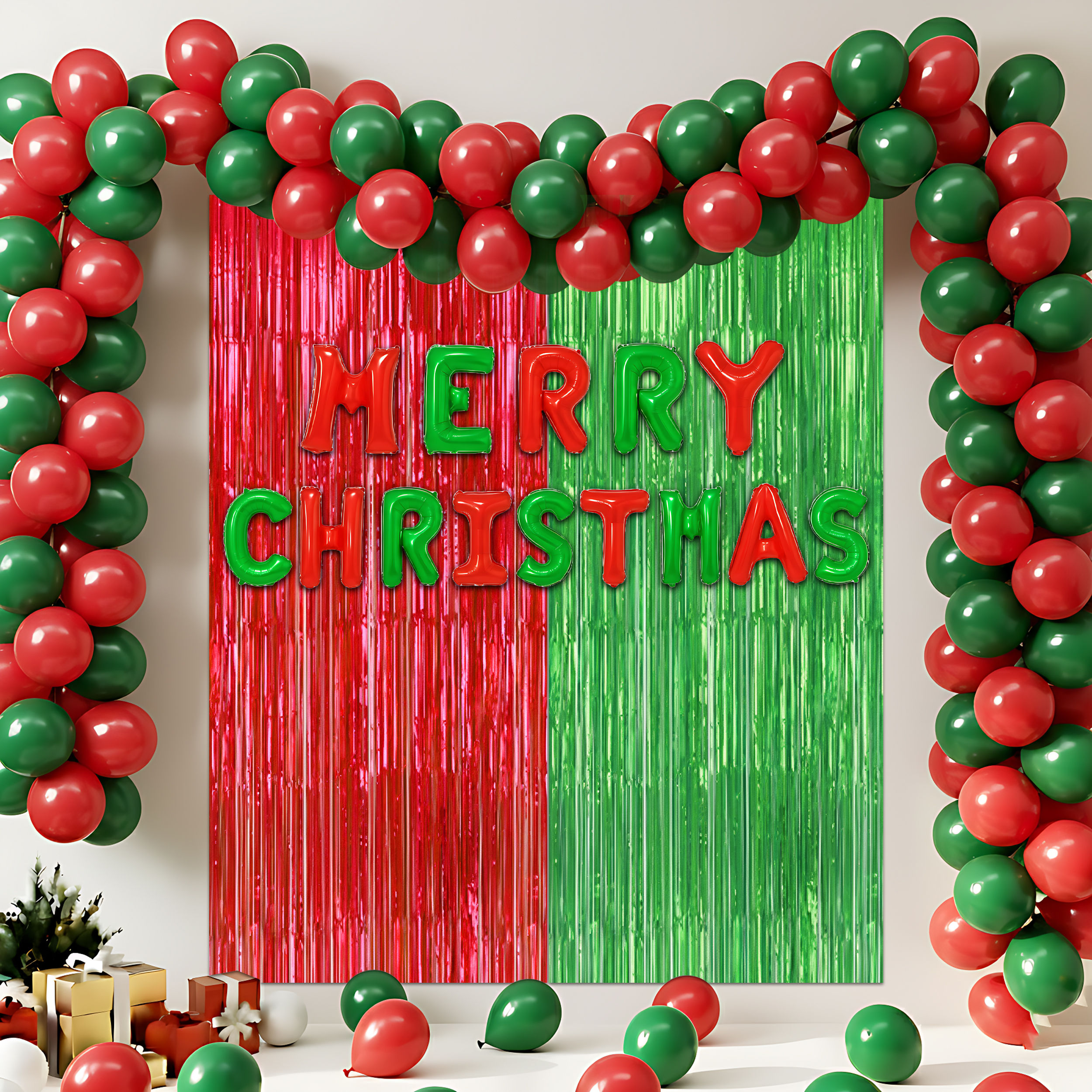 Christmas Combo 125pcs Red Green Foil Balloons Foil Curtains Arch Decor