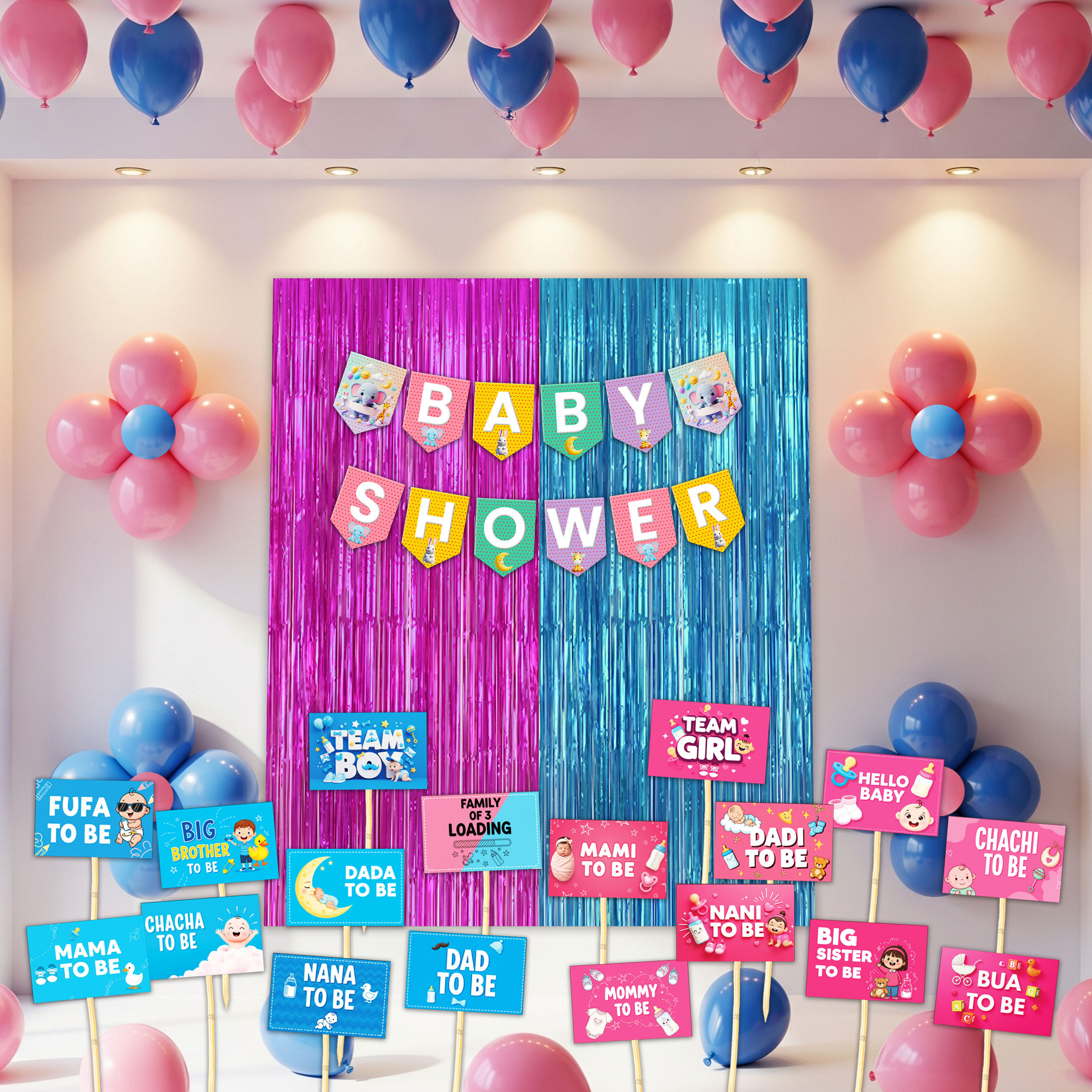 Baby Shower Decor Items - Pack of 66 - For Mom To Be, Dad To Be