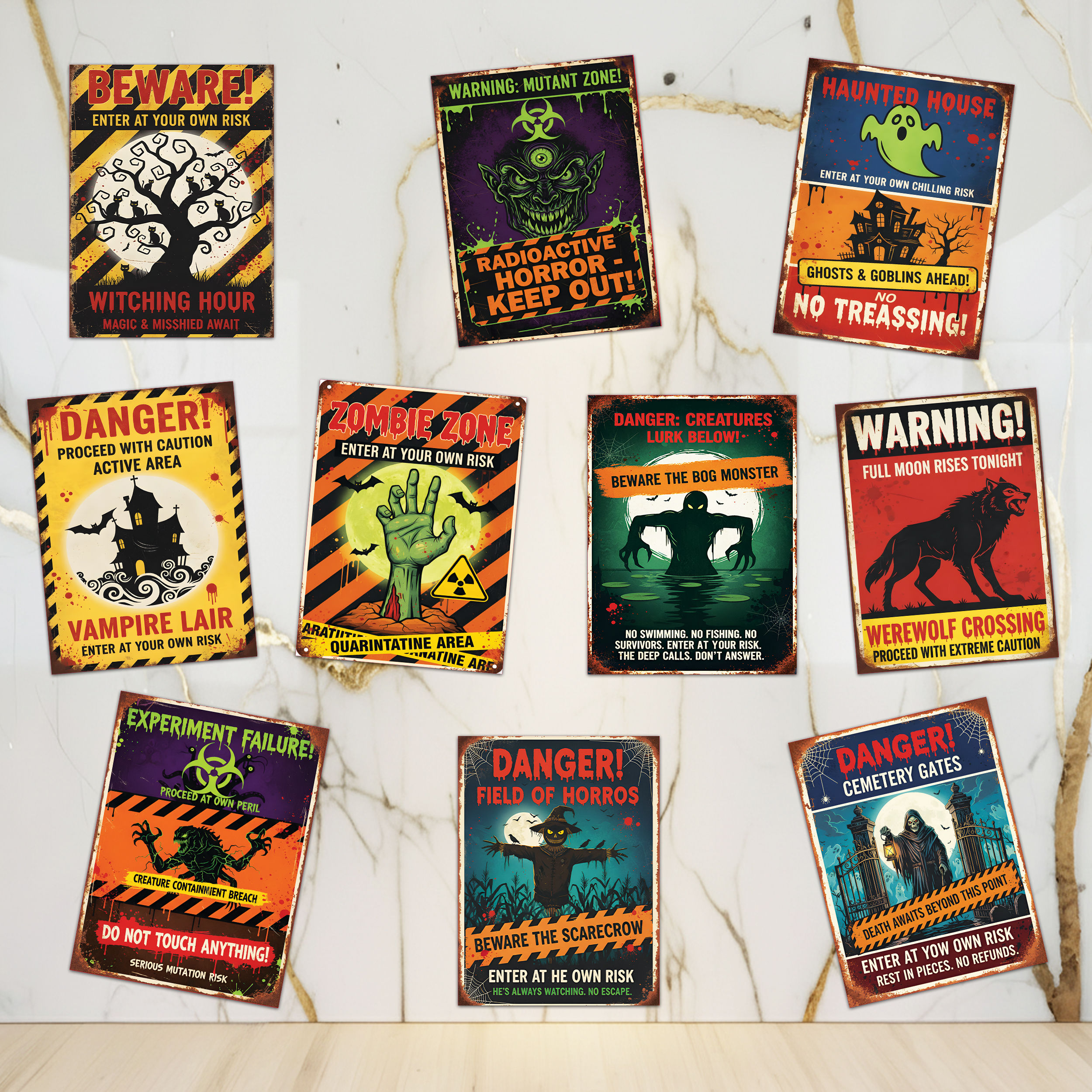 Halloween Decoration Items Pack of 11 - 10pcs Wall Posters & 1pc Both Side Tape