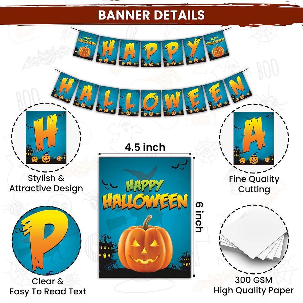 Thumbnail: Halloween Decoration Items Pack of 108 - Blue Banner, Black Net, Flag & Balloons