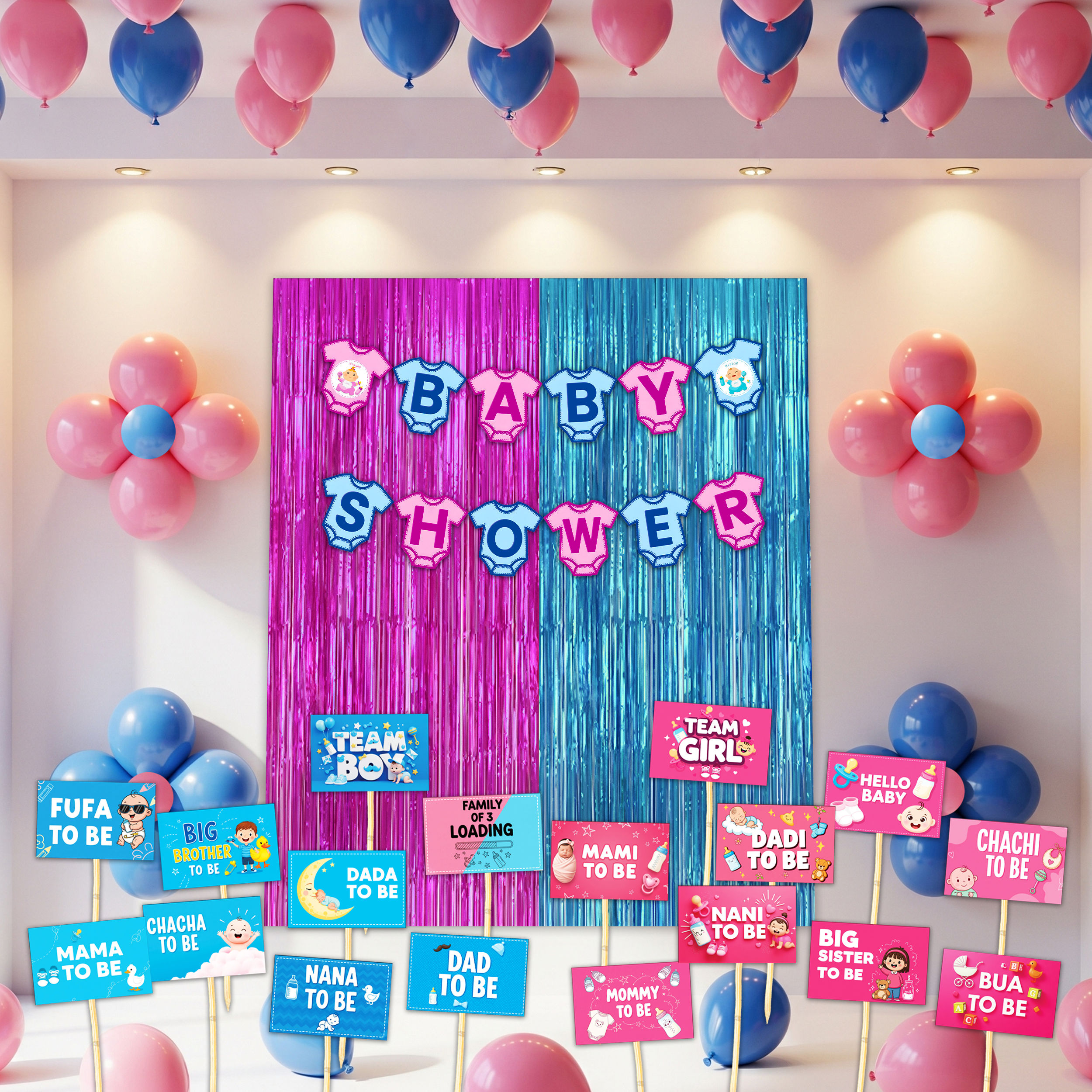 Baby Shower Decor Items - Pack of 66 - For Mom To Be, Dad To Be