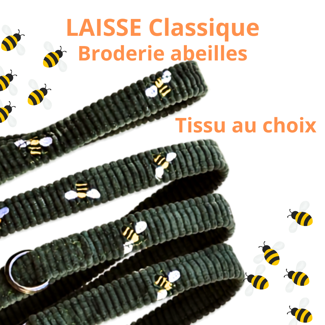 Laisse brodée avec des abeilles