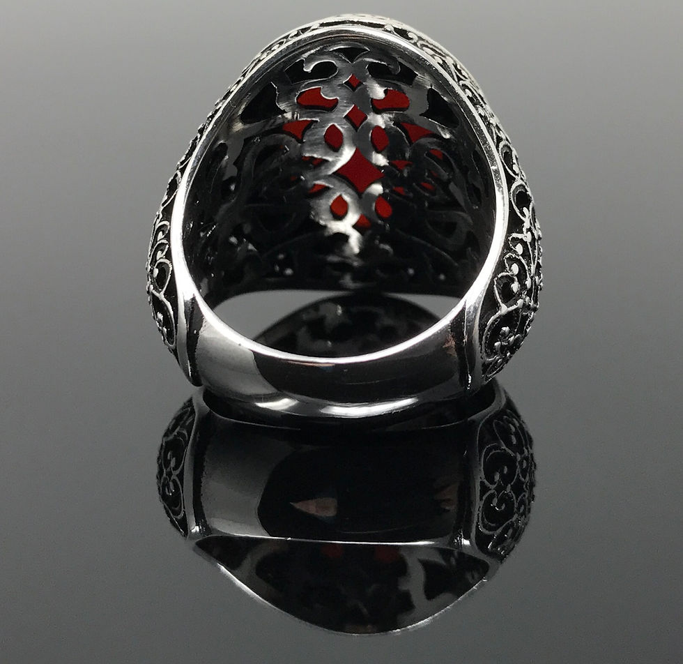 Thumbnail: Heavy 925K Sterling Silver Agate (Aqeeq) Men's Ring