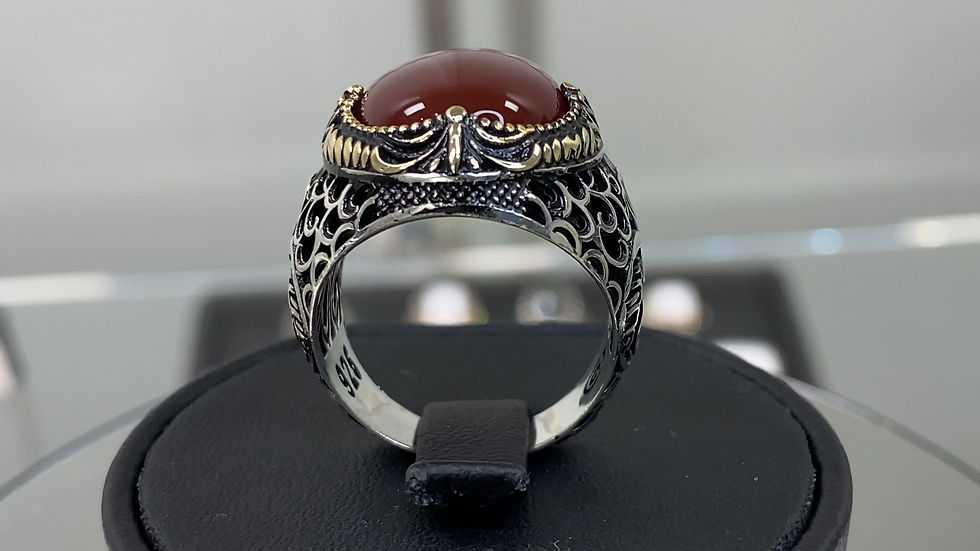 Thumbnail: Heavy 925K Sterling Silver Agate (Aqeeq) Men's Ring