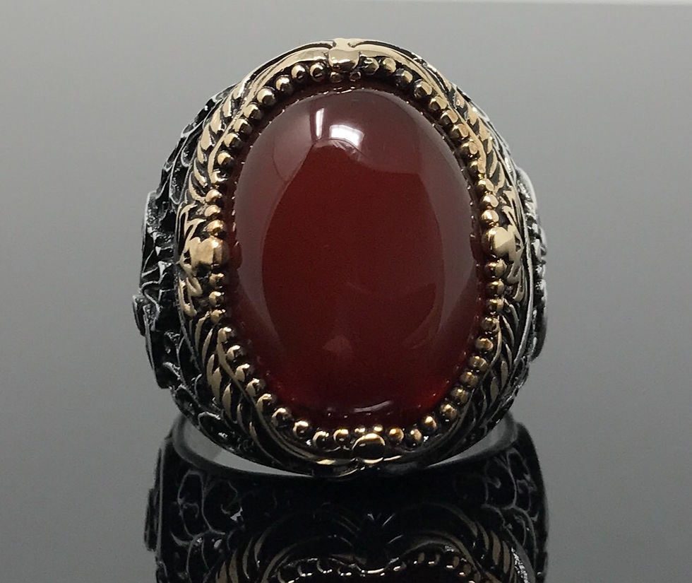 Thumbnail: Heavy 925K Sterling Silver Agate (Aqeeq) Men's Ring